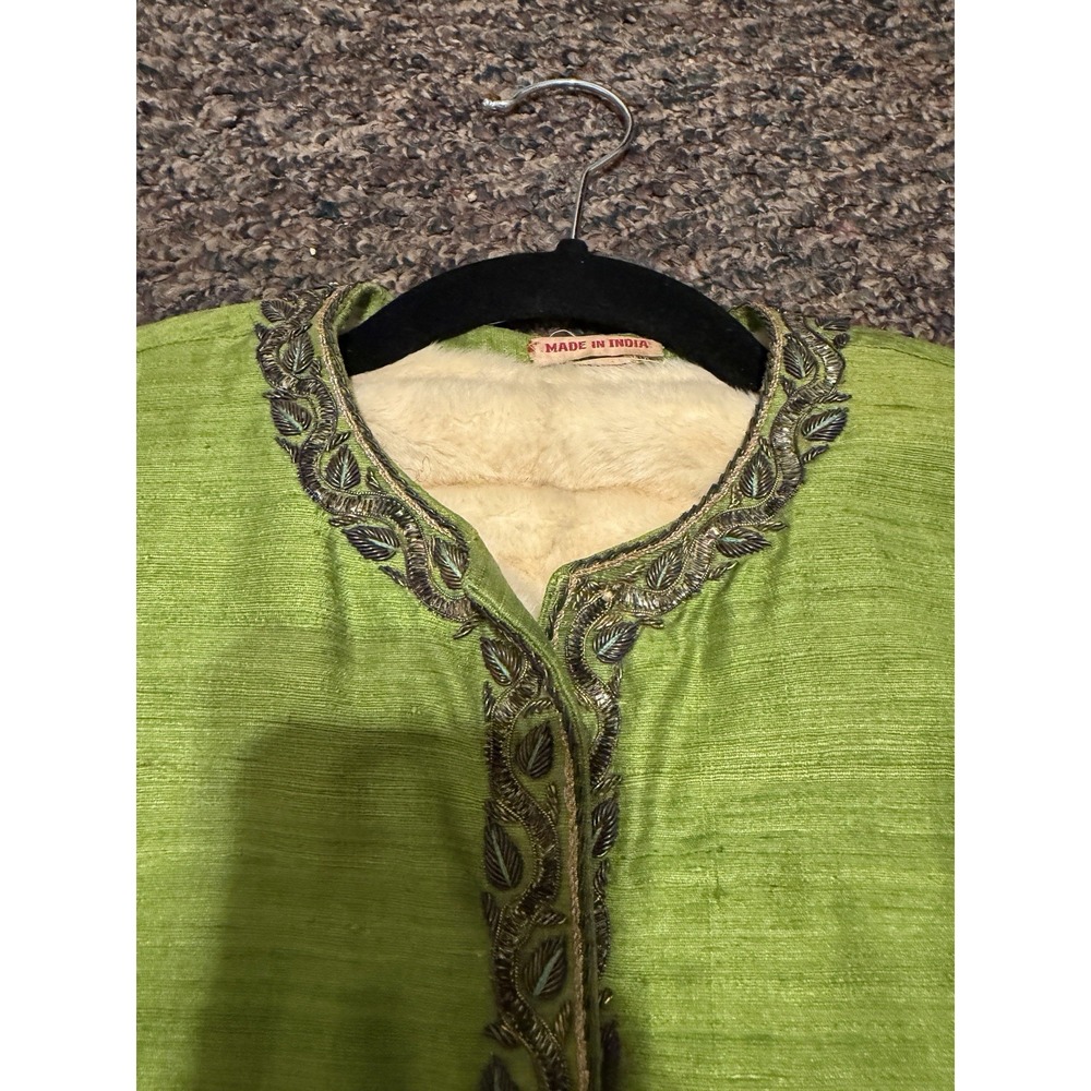 Vintage Silk Indian Trachten Fur Lined Jacket Made In India  Women's Size Small - Picture 10 of 11